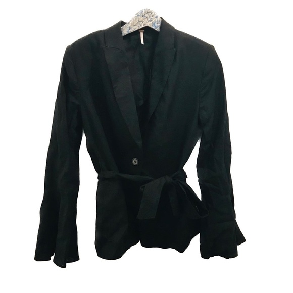 Free People Flared Sleeve Linen Blazer XS black jacket NWT - Picture 2 of 13